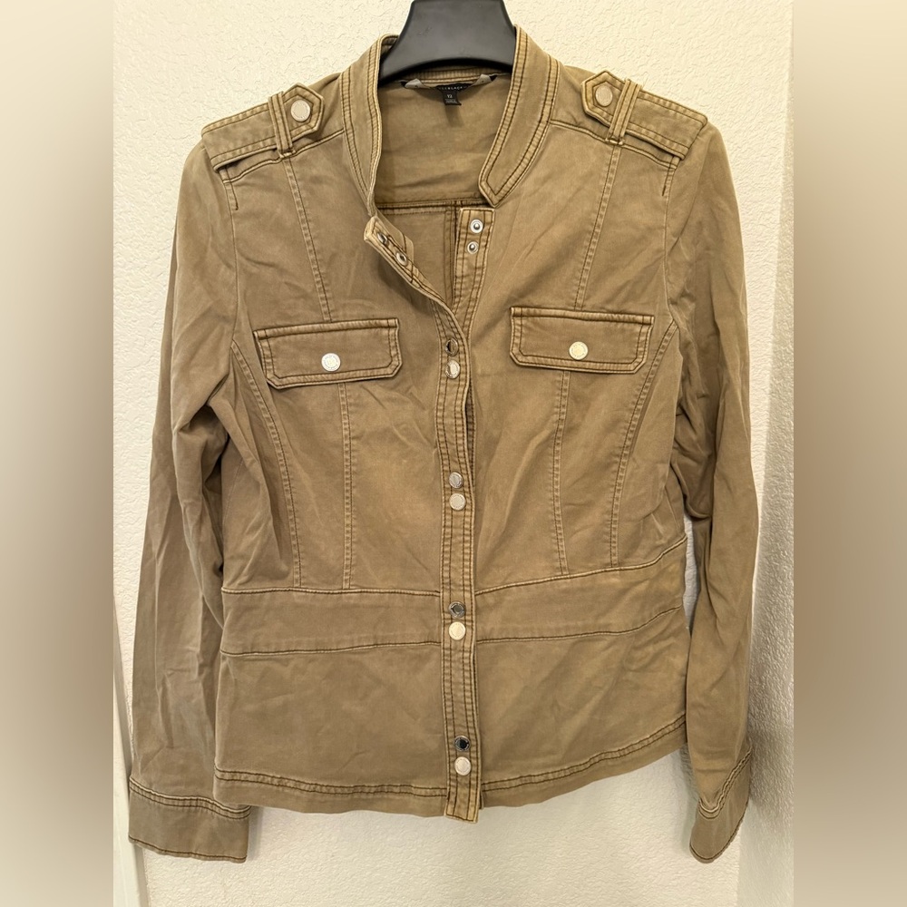 White House Black Market Tan Utility Jacket with Button Front